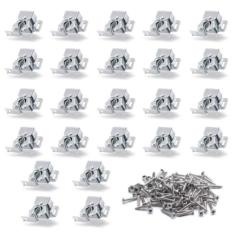 Luomorgo 24 Pack Double Roller Catch Cabinet Latches with Spear Strike for Cupboard Closet Door, Silver - Image 1